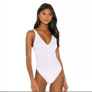 NWOT Free People Intimately Larissa Bodysuit White Henley Thong
